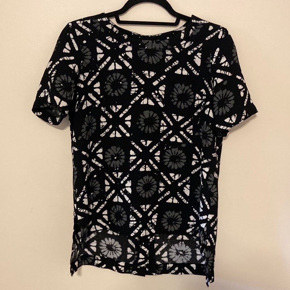 Madewell Short Sleeve Black White Gray Hi Low Button Back Top Size XS